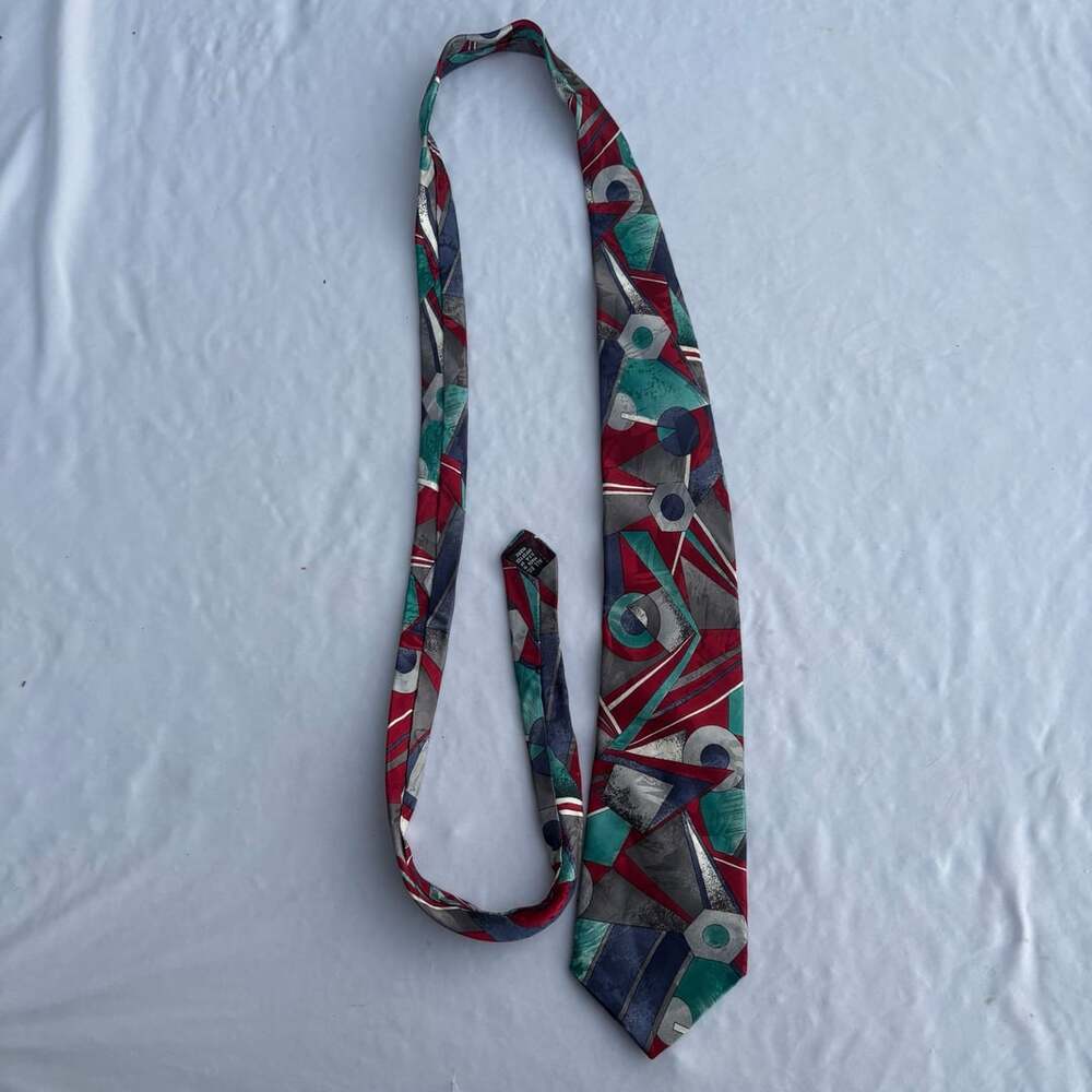 Eurégo Vintage 1990s Abstract Geometric Silk Necktie Multi-color - Picture 5 of 5